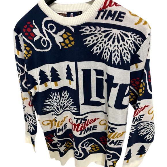 Miller Light Ugly Christmas Crew Neck Sweater Size XL Trees Logos NWT - Picture 2 of 5